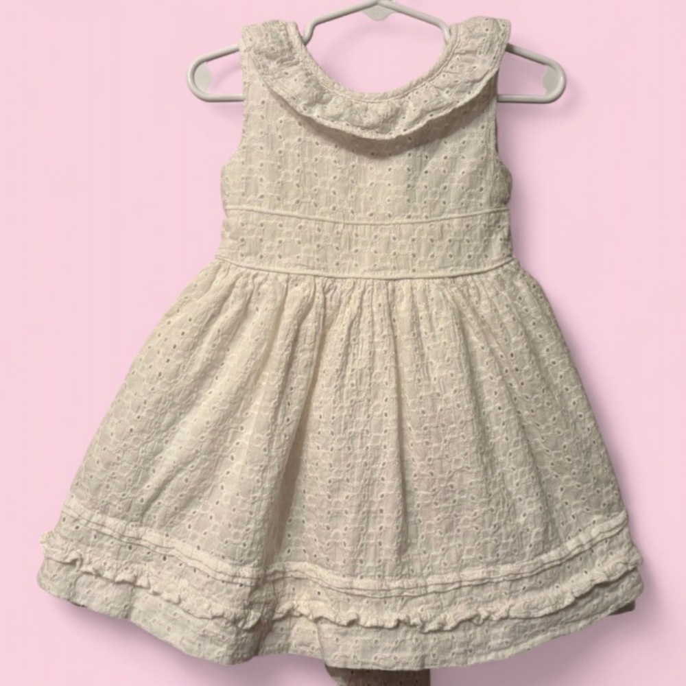 Hartstrings White Eyelet Bow Back Sleeveless Dress Toddler Size 3T